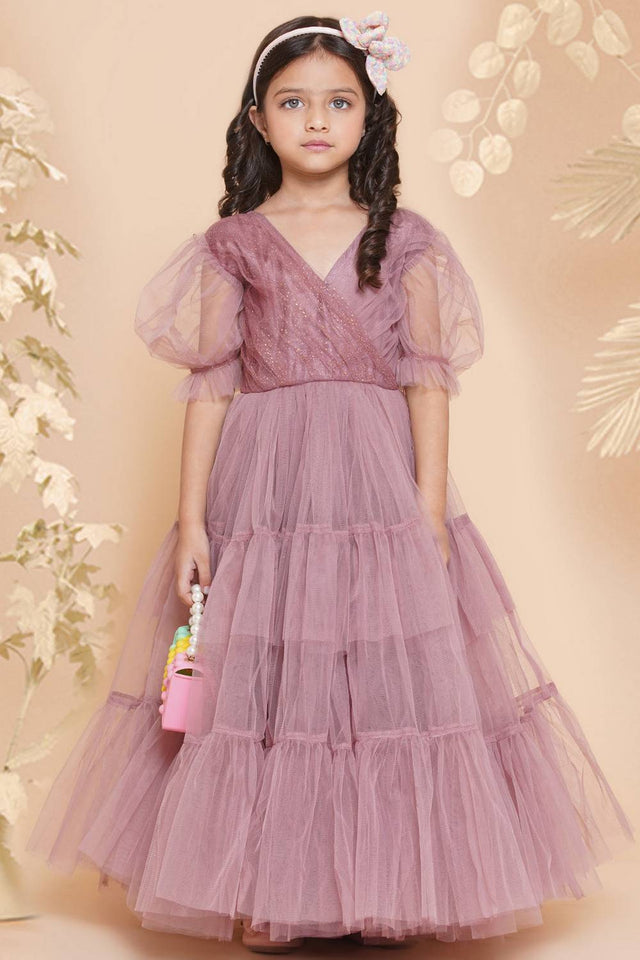 Girl's Pink Solid Polyester Dress