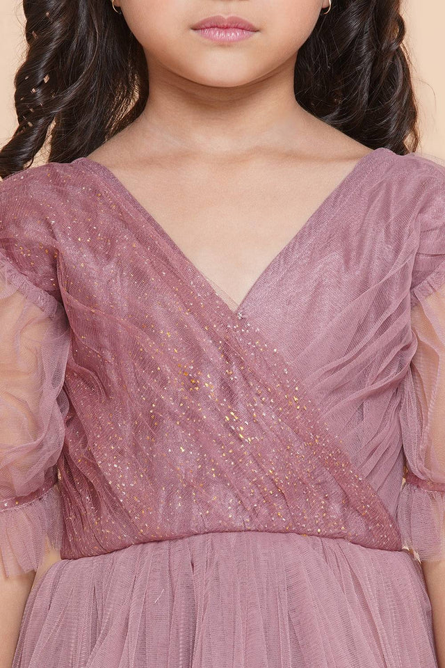 Girl's Pink Solid Polyester Dress