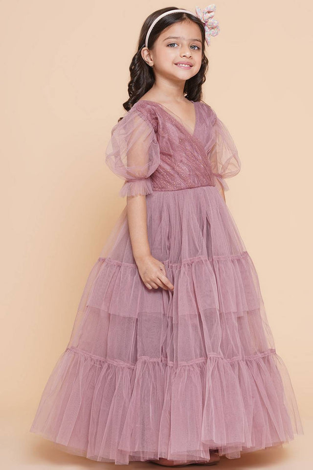 Girl's Pink Solid Polyester Dress