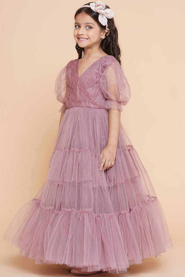 Girl's Pink Solid Polyester Dress