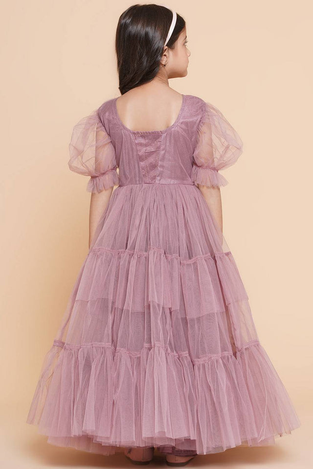 Girl's Pink Solid Polyester Dress