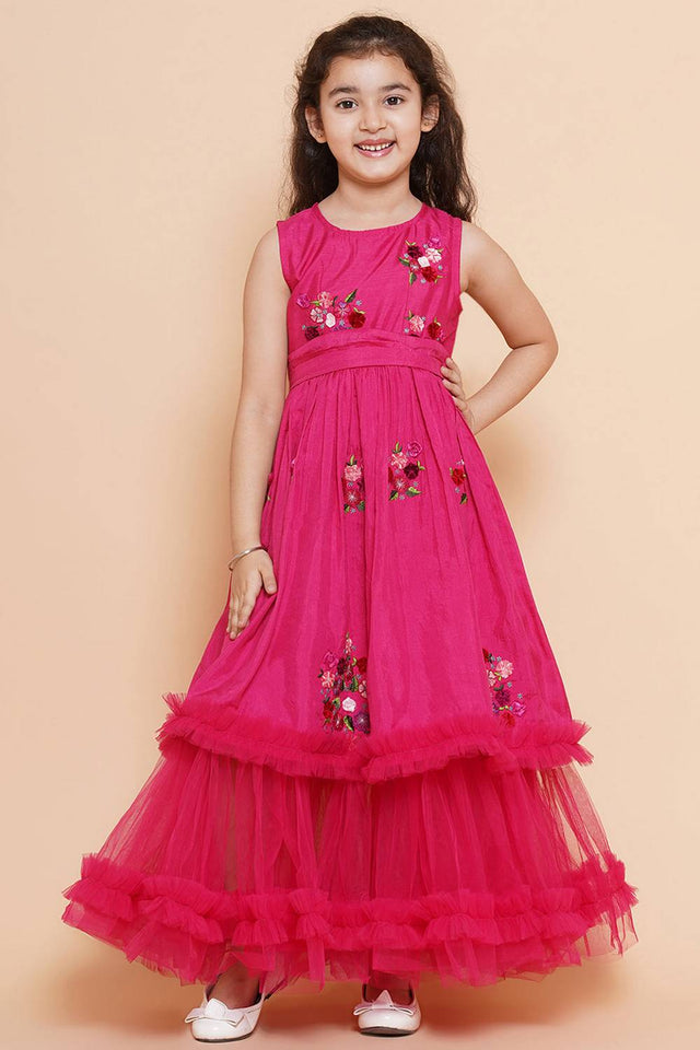 Girl's Pink Embroidered Polyester Dress
