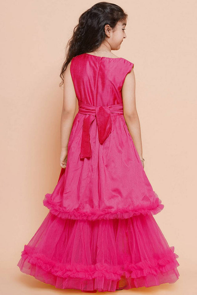 Girl's Pink Embroidered Polyester Dress