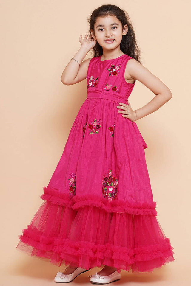 Girl's Pink Embroidered Polyester Dress