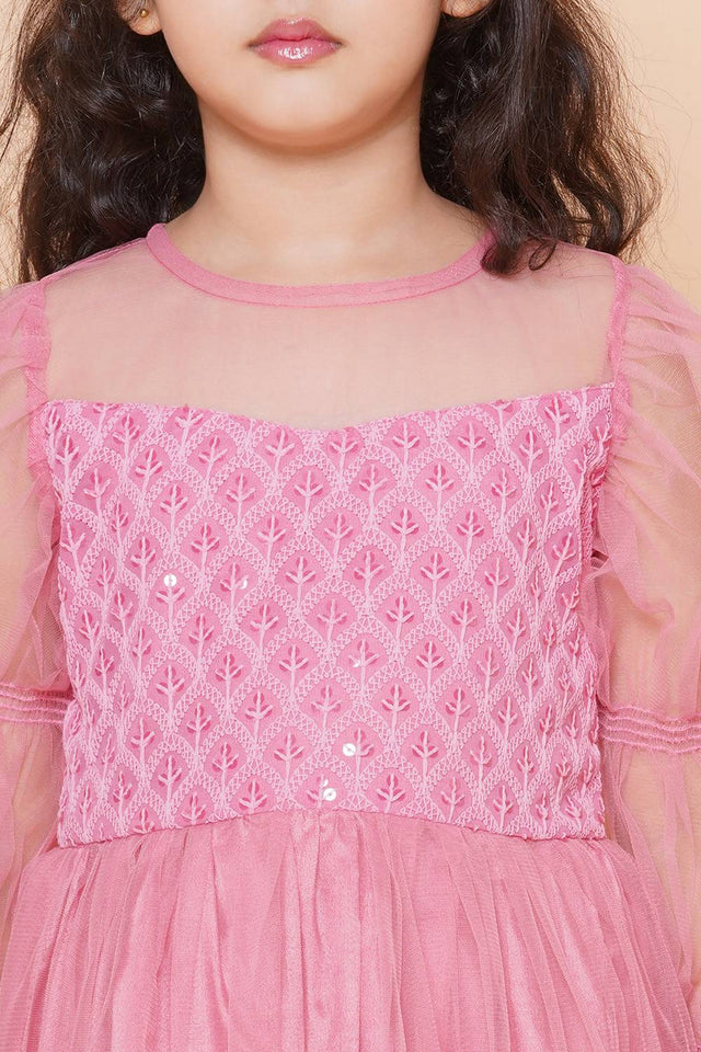 Girl's Pink Sequin With Embroidered Polyester Gown