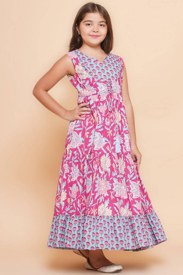 Girl's Multi-Color Floral Printed Cotton Dress