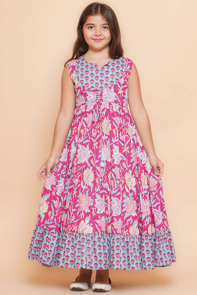 Girl's Multi-Color Floral Printed Cotton Dress