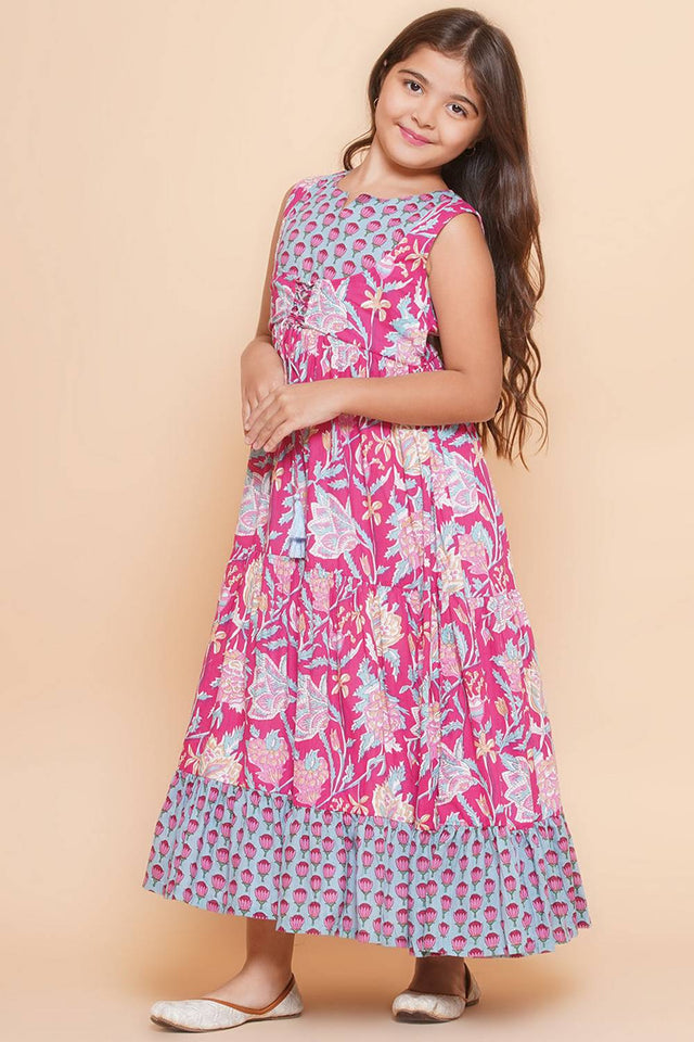 Girl's Multi-Color Floral Printed Cotton Dress