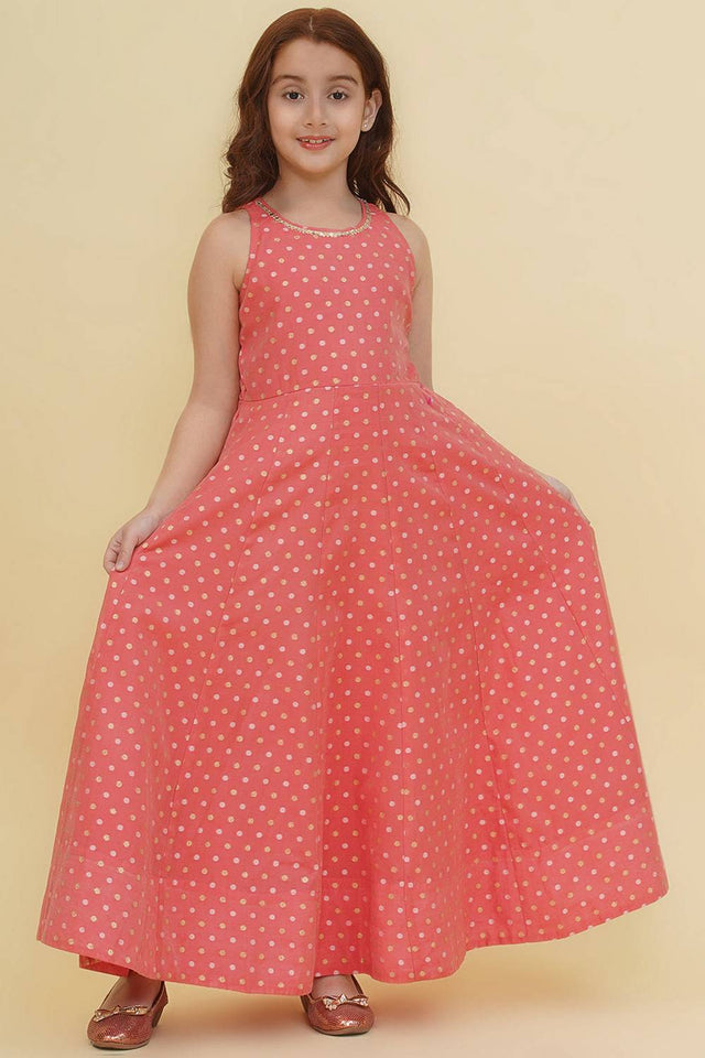 Girl's Peach Woven Silk Dress