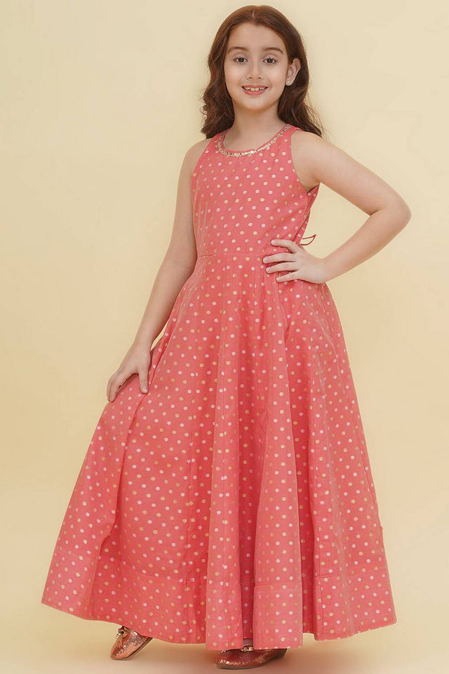 Girl's Peach Woven Silk Dress