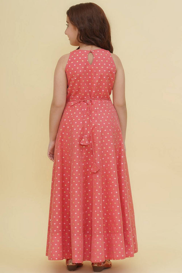 Girl's Peach Woven Silk Dress