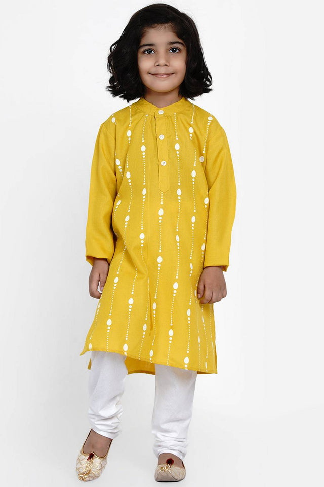 Boy's Yellow Printed Cotton Kurta Set