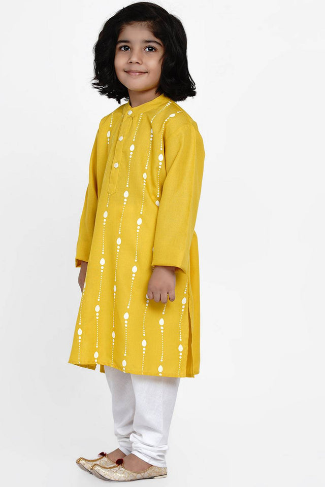 Boy's Yellow Printed Cotton Kurta Set
