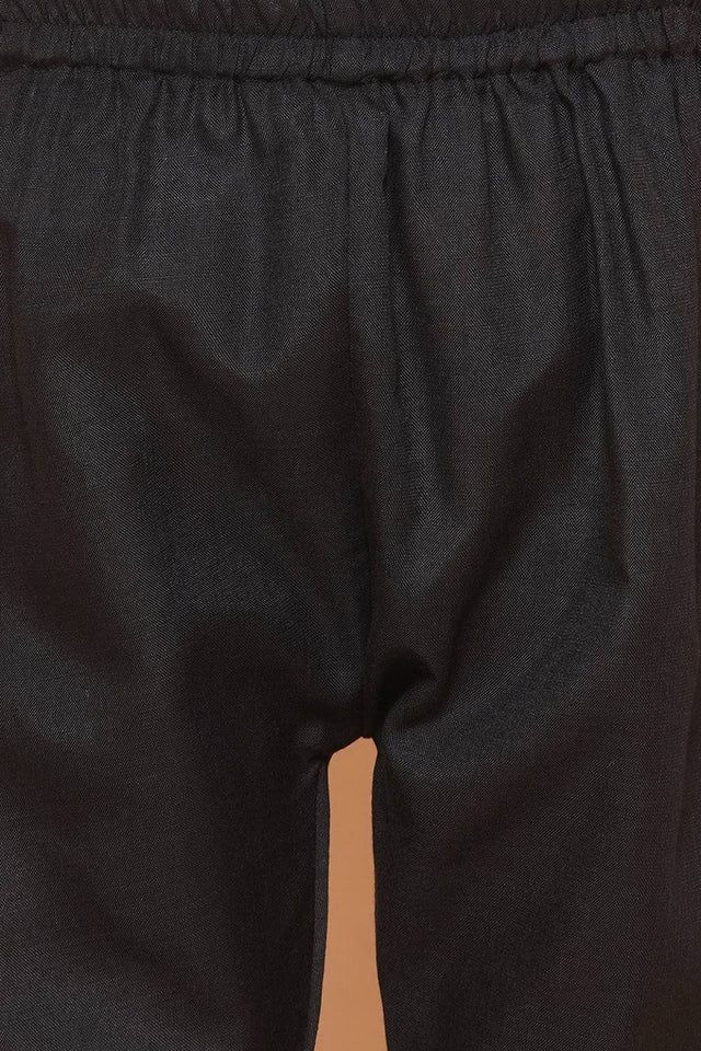 Boy's Black Floral Printed Silk Kurta Set