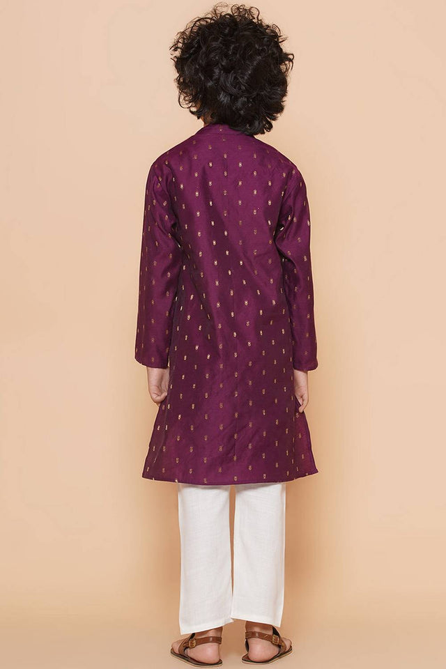 Boy's Violet Woven Silk Kurta Set