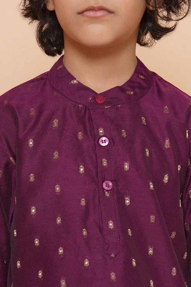 Boy's Violet Woven Silk Kurta Set