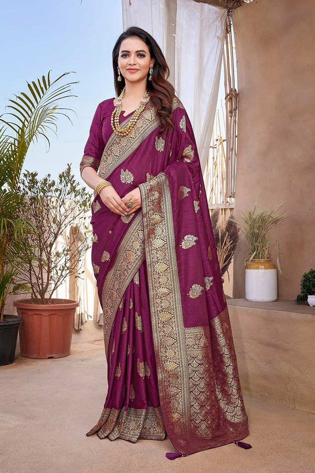 Purple Silk Blend Zari Saree