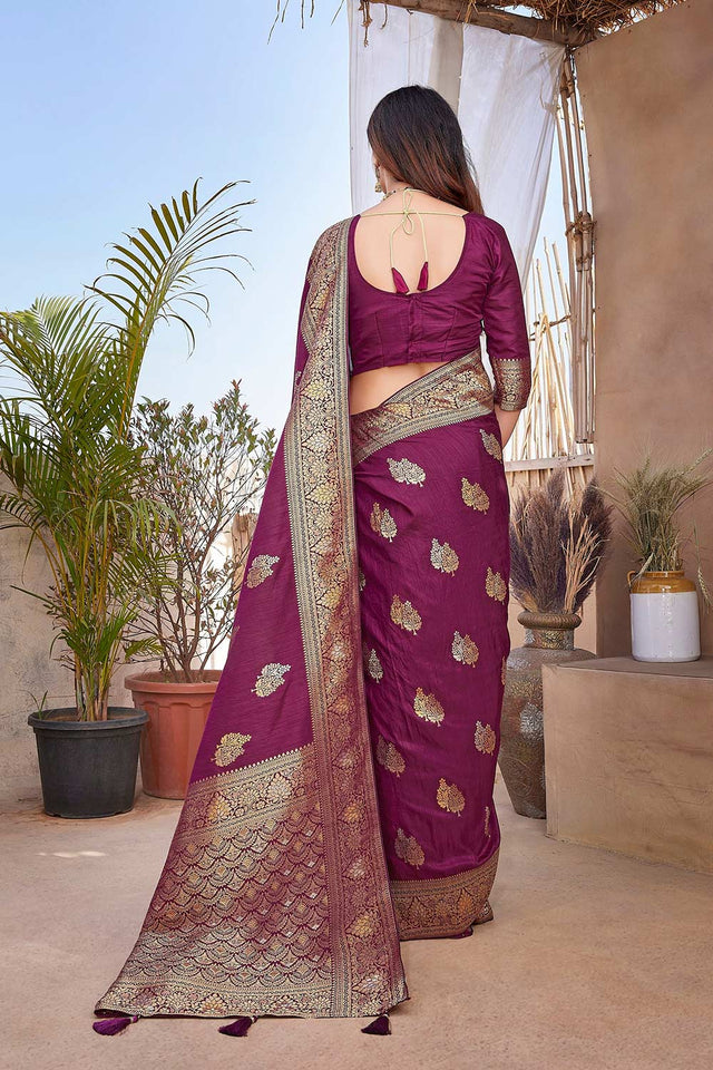 Purple Silk Blend Zari Saree