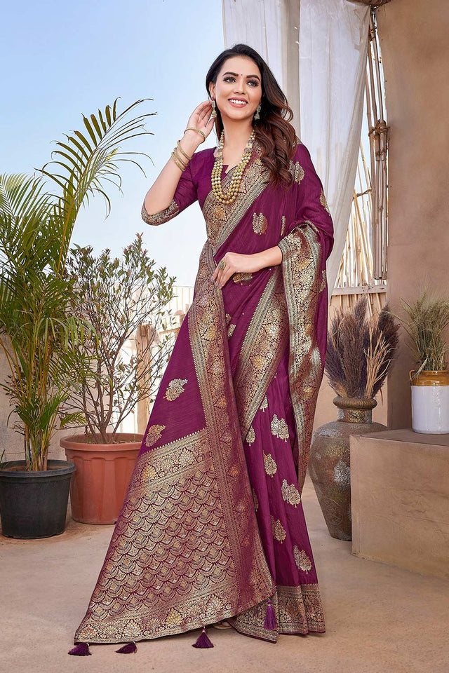Purple Silk Blend Zari Saree