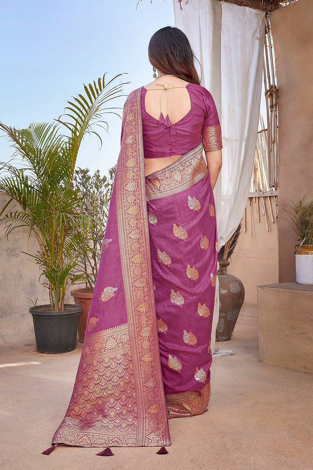 Purple Silk Blend Zari Saree