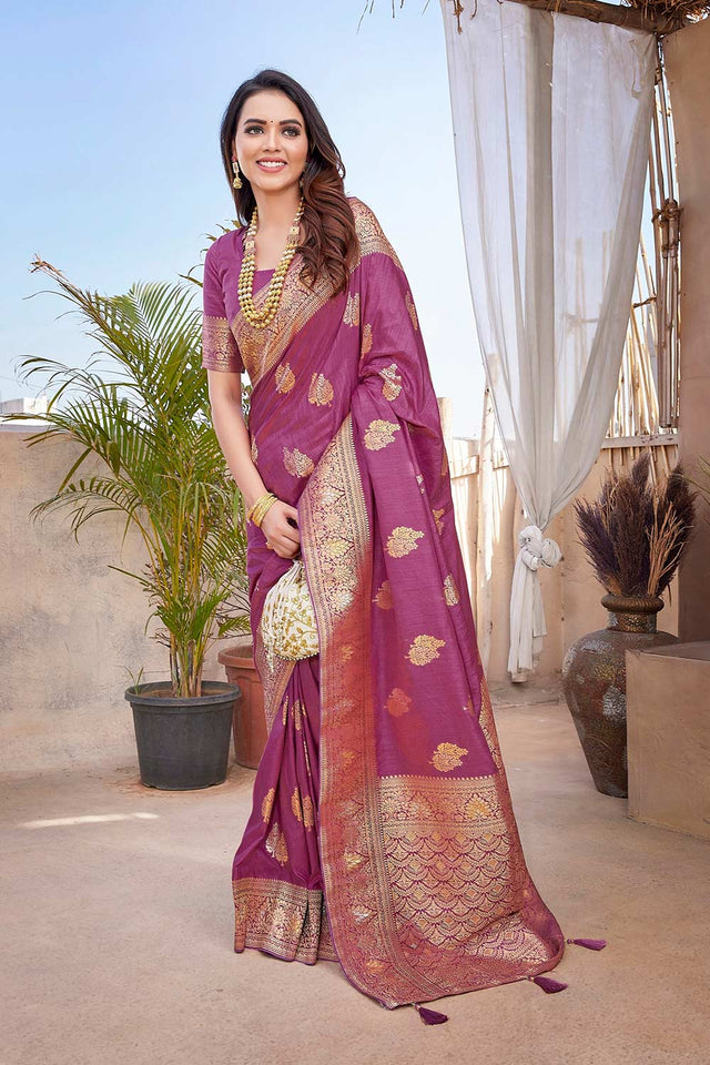 Purple Silk Blend Zari Saree