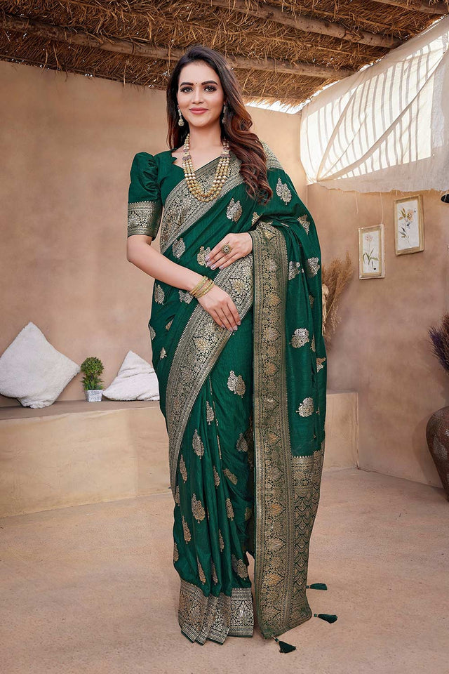 Green Silk Blend Zari Saree