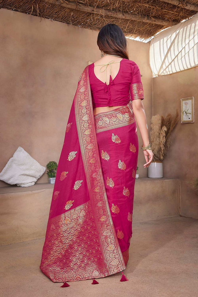 Pink Silk Blend Zari Saree