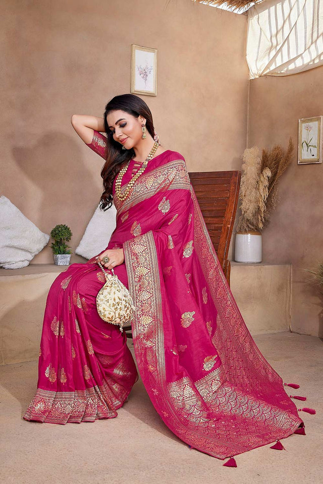 Pink Silk Blend Zari Saree