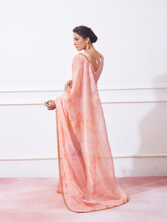 Pink Silk Printed Saree