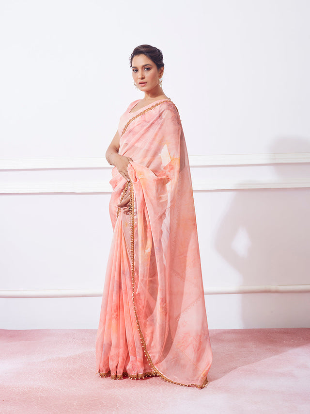 Pink Silk Printed Saree