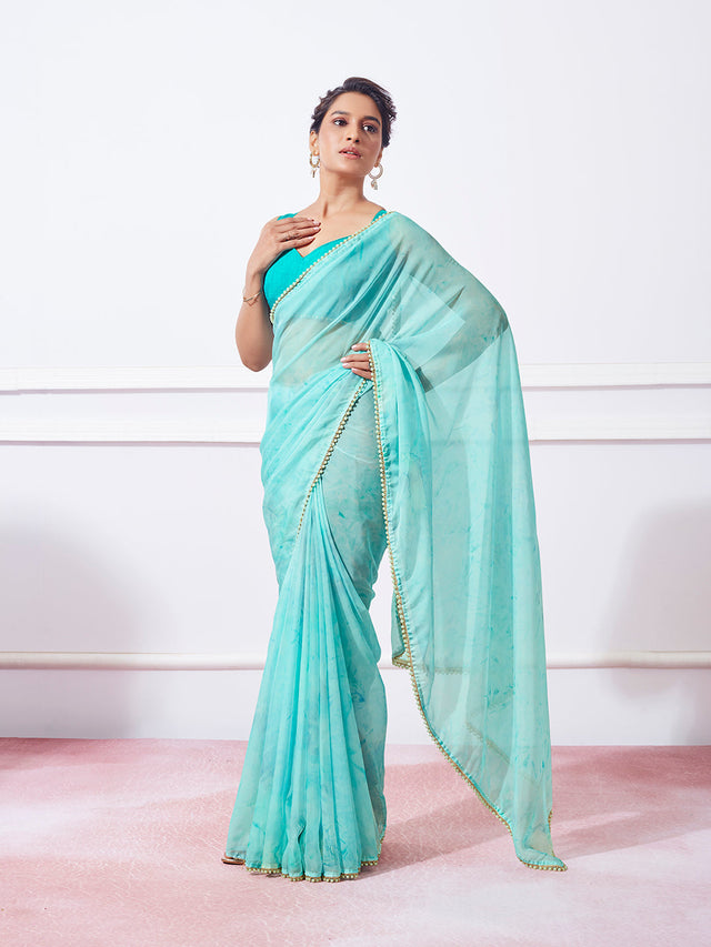 Blue Silk Printed Saree