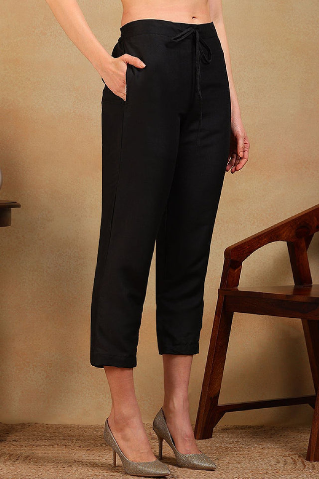 Black Silk Blend Solid Embroidered Flared Empire Anarkali Suit Set