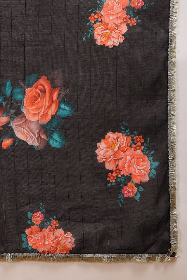 Black Silk Blend Solid Embroidered Flared Empire Anarkali Suit Set