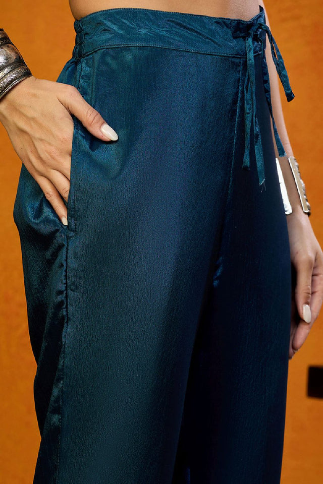 Blue Silk Blend Floral Printed A Line Anarkali Suit Set