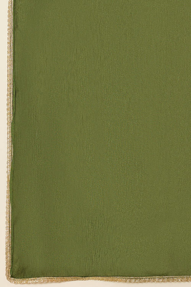 Olive Cotton Blend Floral Printed Straight Cut Suit Set