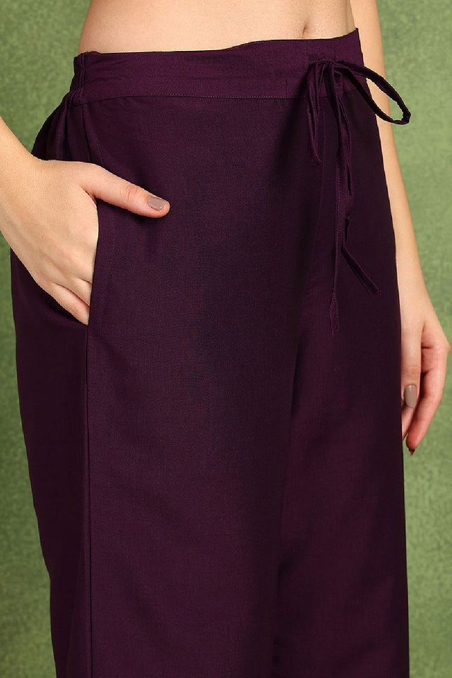 Purple Silk Blend Yoke Design Zari Straight Palazzo Suit Set