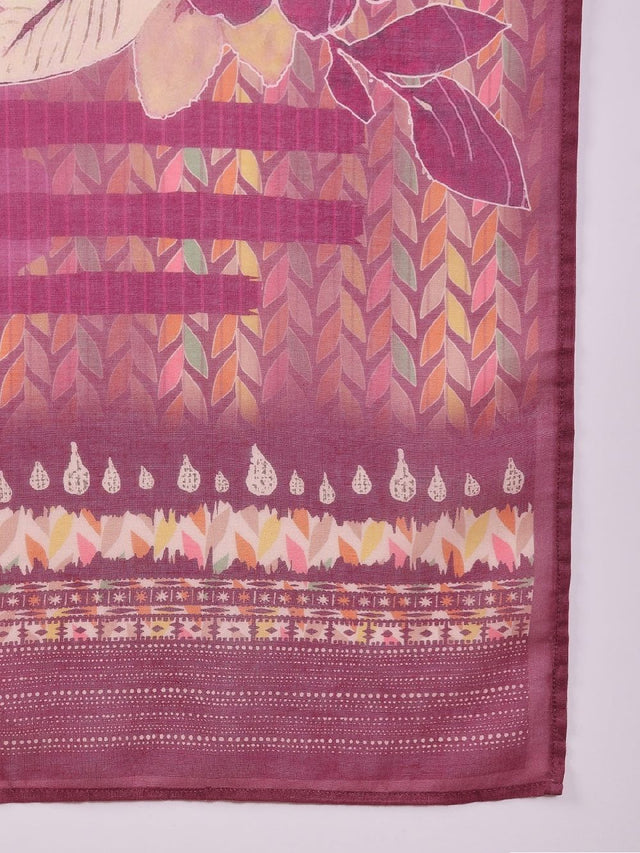 Multi Silk Blend Floral Printed Straight Kurti Pant With Dupatta