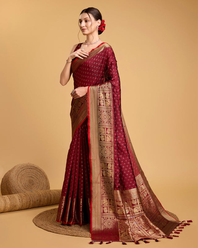 Red Silk Woven Saree