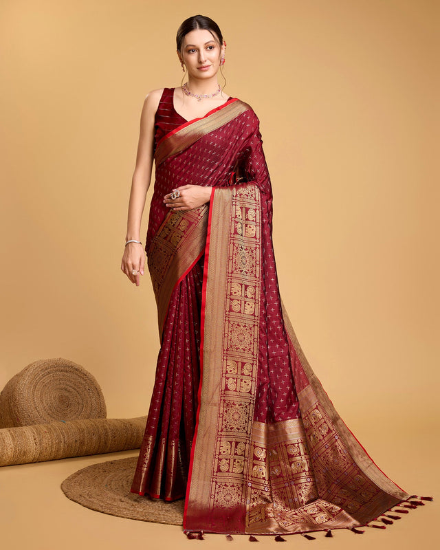 Red Silk Woven Saree