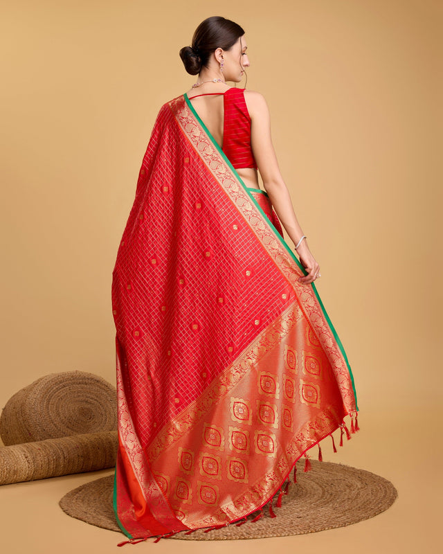 Orange Silk Woven Saree