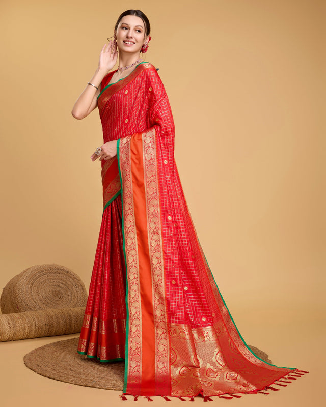 Orange Silk Woven Saree