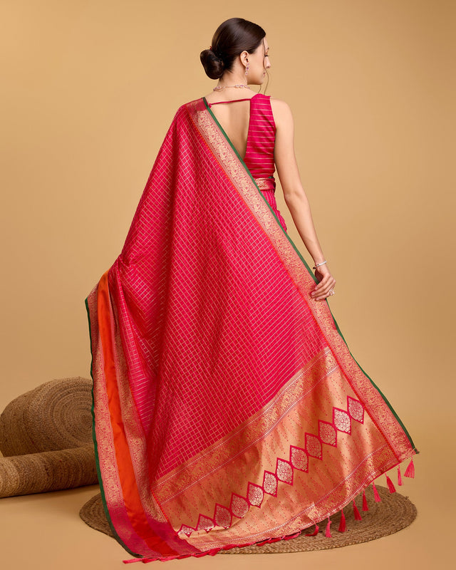 Pink Silk Woven Saree