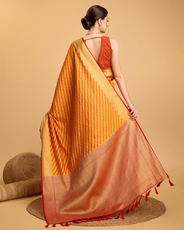 Yellow Silk Woven Saree