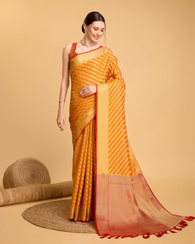 Yellow Silk Woven Saree