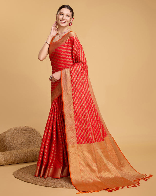 Orange Silk Woven Saree