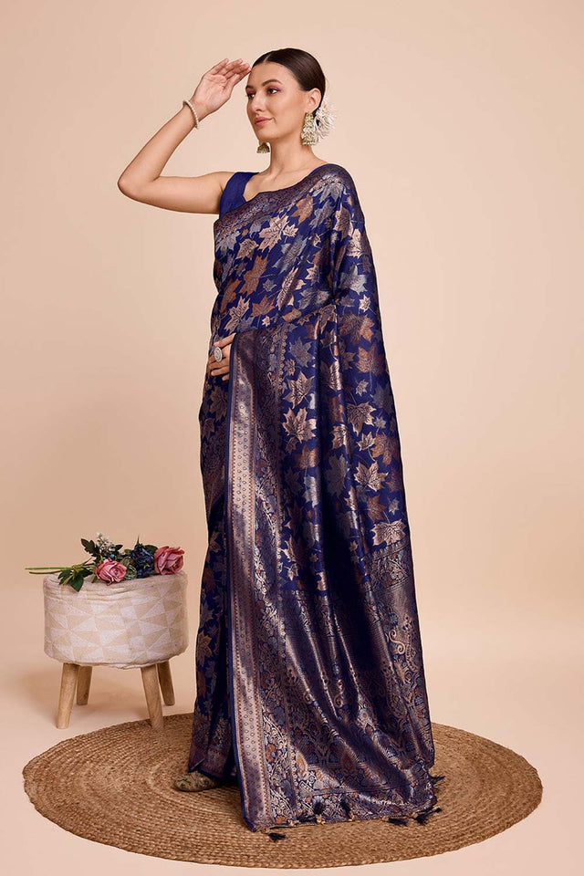 Blue Pure Silk Zari Saree (N2ZSATIPANJARI02)