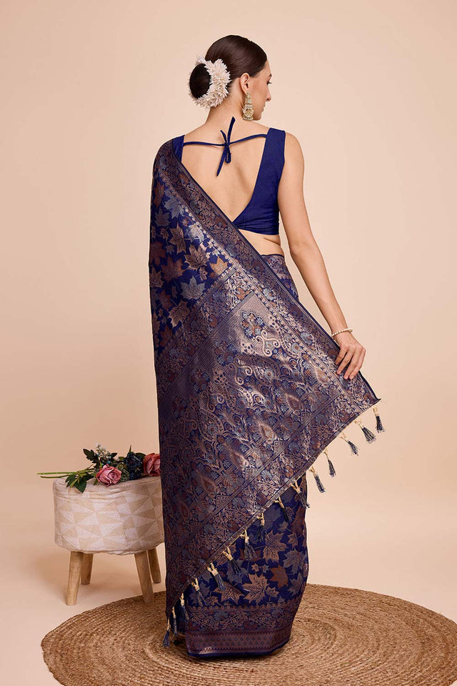 Blue Pure Silk Zari Saree (N2ZSATIPANJARI02)
