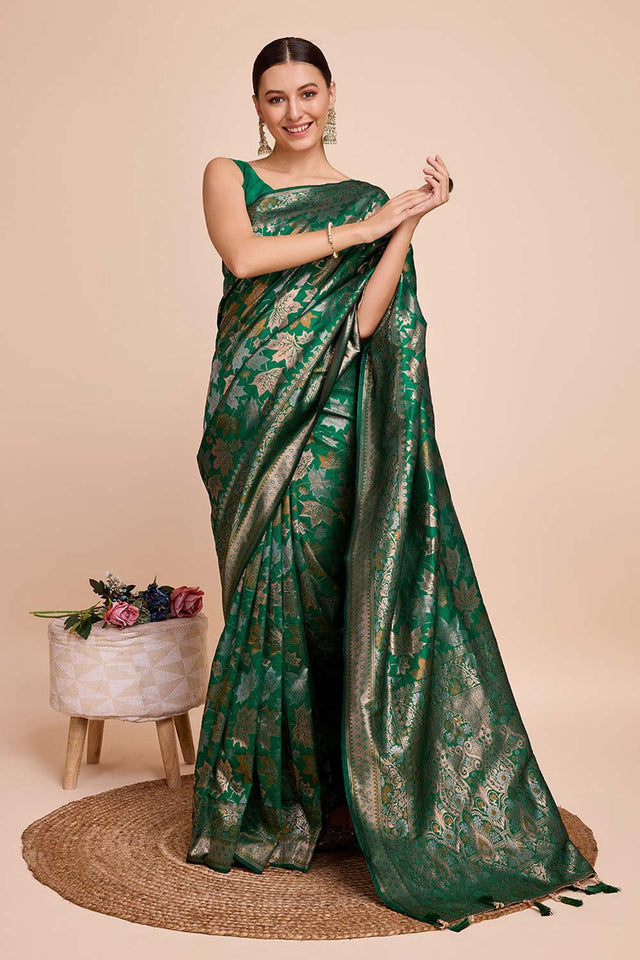 Green Pure Silk Zari Saree (N2ZSATIPANJARI05)