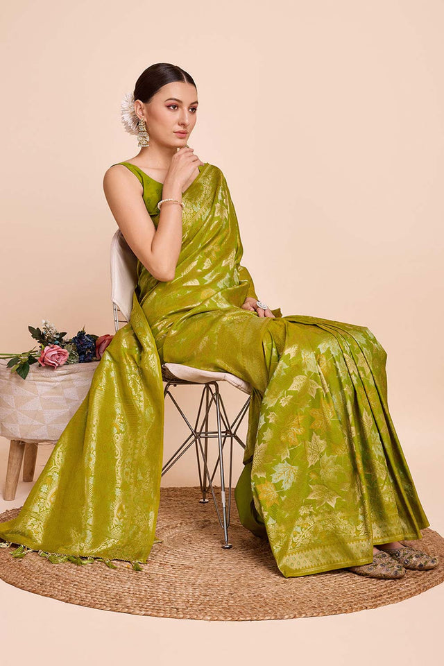 Green Pure Silk Zari Saree (N2ZSATIPANJARI06)