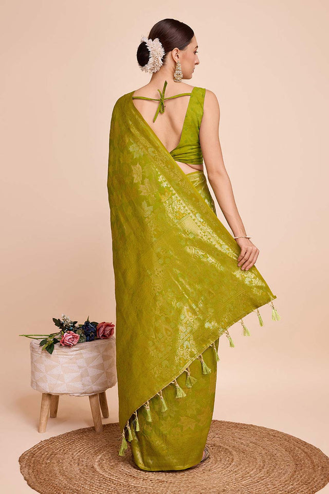 Green Pure Silk Zari Saree (N2ZSATIPANJARI06)